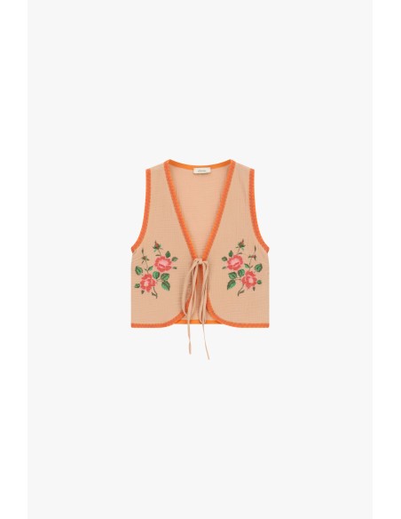 Gilet avec bordures contrastantes et broderies florales Dixie
