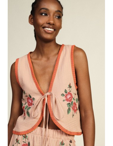 Gilet avec bordures contrastantes et broderies florales Dixie
