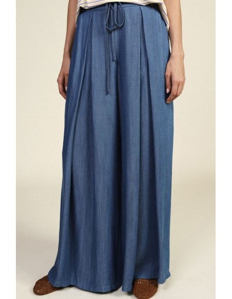 Pantalon palazzo plissé à taille élastiquée Dixie