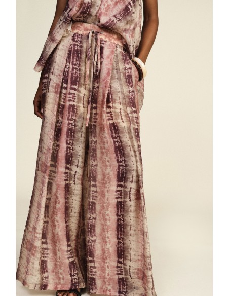 Pantalon palazzo imprimé tie-dye avec cordon de serrage Dixie