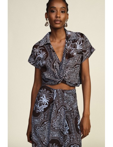 Cropped fantasietop met paisleyprint en knoopdetail aan de voorkant Dixie
