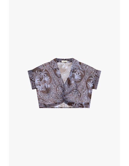 Cropped fantasietop met paisleyprint en knoopdetail aan de voorkant Dixie