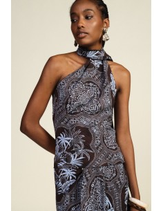 Top asymétrique imprimé bandana avec nœud Dixie