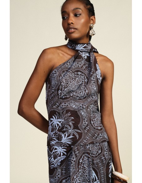 Top asymétrique imprimé bandana avec nœud Dixie