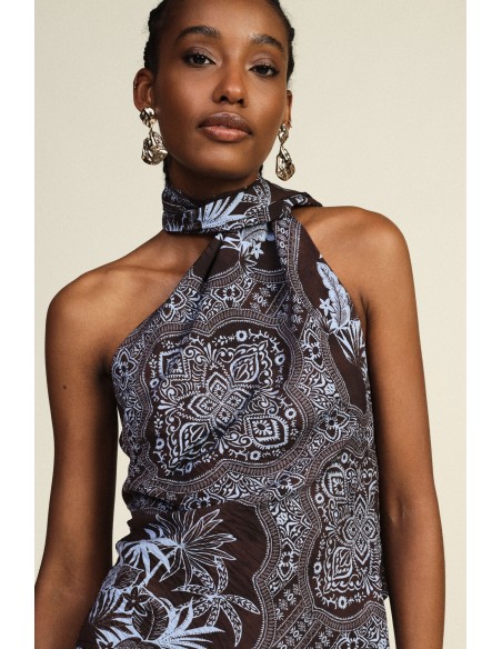 Top asymétrique imprimé bandana avec nœud Dixie