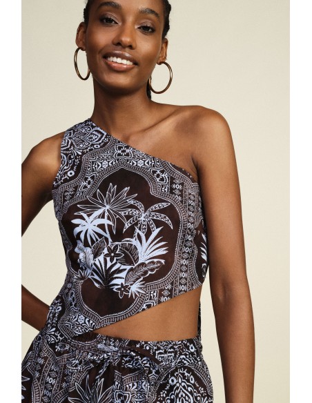 Asymmetrische one-shoulder top met paisleyprint Dixie