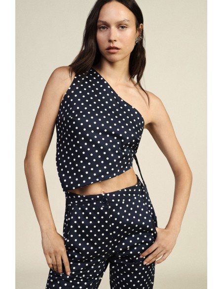 Asymmetrische top met stippen en zijknoop Dixie