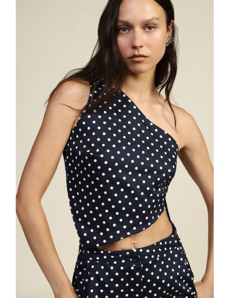 Top asymétrique à pois avec nœud latéral Dixie
