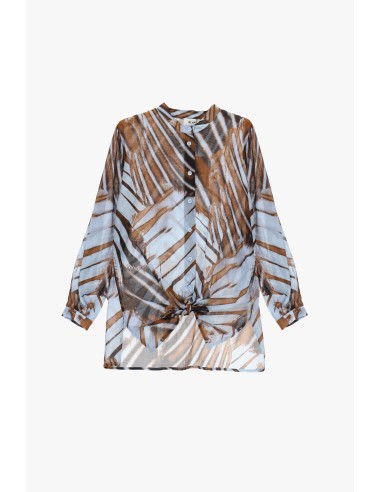 Dixie Blouse met print, frontale knoop en opstaande kraag