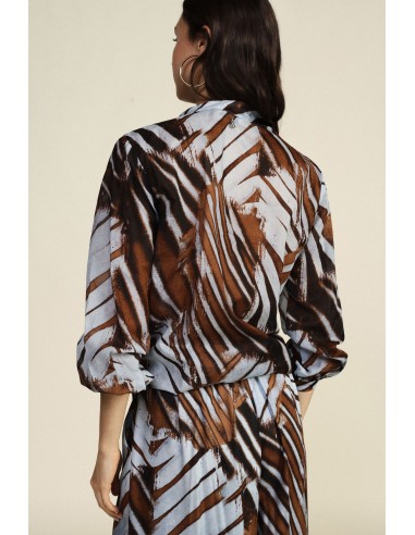 Dixie Blouse met print, frontale knoop en opstaande kraag