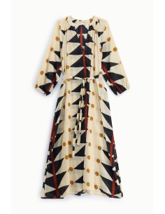 Robe longue à imprimé géométrique avec ceinture, en tissu Dixie 2