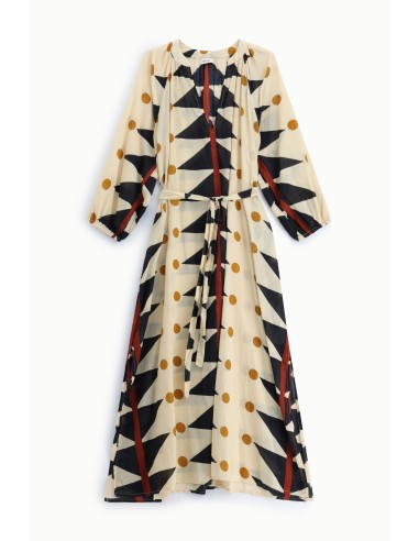 Robe longue à imprimé géométrique avec ceinture, en tissu Dixie