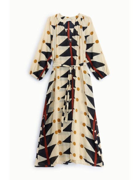 Robe longue à imprimé géométrique avec ceinture, en tissu Dixie