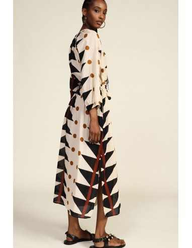 Robe longue à imprimé géométrique avec ceinture, en tissu Dixie