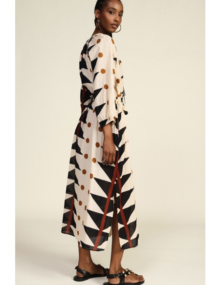 Robe longue à imprimé géométrique avec ceinture, en tissu Dixie
