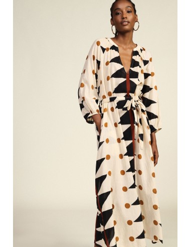 Robe longue à imprimé géométrique avec ceinture, en tissu Dixie
