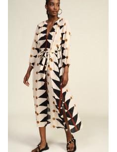Robe longue à imprimé géométrique avec ceinture, en tissu Dixie