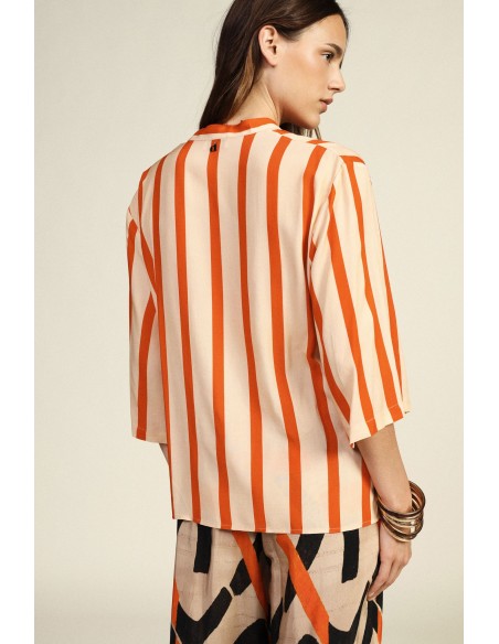 Chemise à rayures avec nœud sur le devant et manches 3/4 Dixie