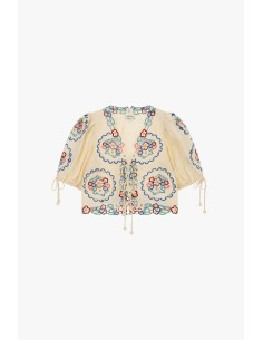 Korte blouse met bloemenborduursel en striklinten van Dixie