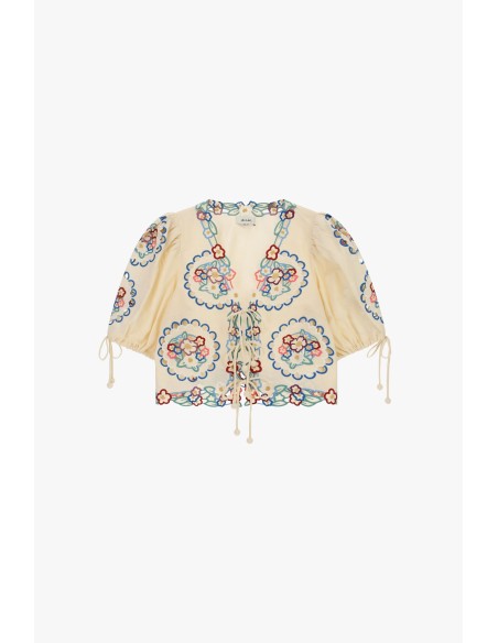 Blouse courte avec broderie florale et liens Dixie