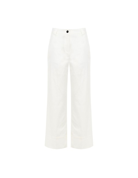 Pantalon palazzo en coton et lyocell mélangés, avec un large revers et des poches « Rinascimento »