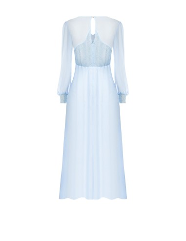 Robe midi en georgette et dentelle à volants avec deux fentes devant Rinascimento