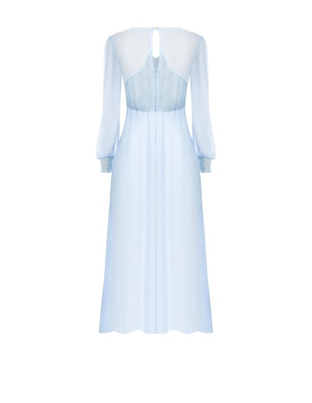 Robe midi en georgette et dentelle à volants avec deux fentes devant Rinascimento