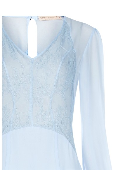 Robe midi en georgette et dentelle à volants avec deux fentes devant Rinascimento