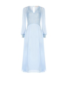 Robe midi en georgette et dentelle à volants avec deux fentes devant Rinascimento