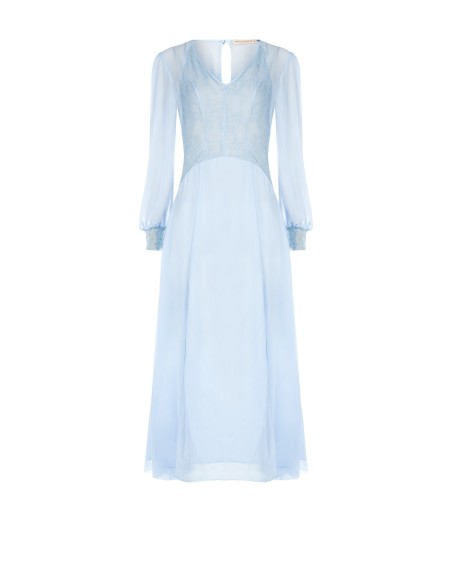 Robe midi en georgette et dentelle à volants avec deux fentes devant Rinascimento