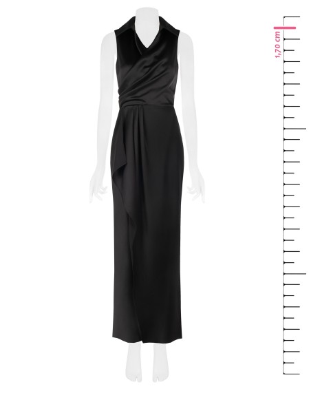 Robe longue portefeuille en satin avec décolleté en V et fente latérale Rinascimento