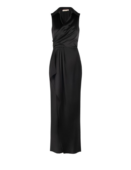 Robe longue portefeuille en satin avec décolleté en V et fente latérale Rinascimento