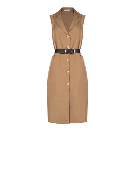 Robe droite en mélange de lyocell et de coton avec ceinture assortie en similicuir Rinascimento