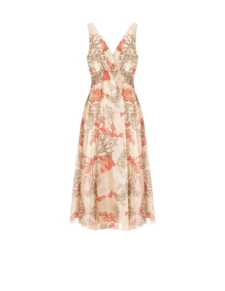 Robe midi évasée en lyocell avec double décolleté en V et élastique au dos Rinascimento