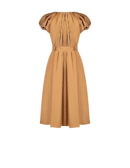 Robe midi évasée en coton, encolure en V et ceinture assortie, modèle « Rinascimento »