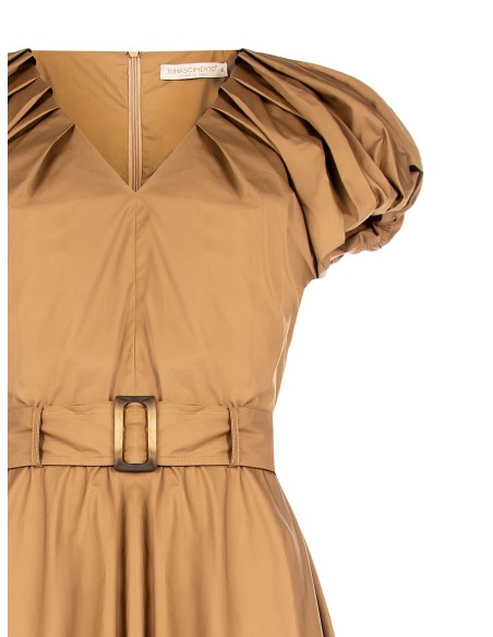 Robe midi évasée en coton, encolure en V et ceinture assortie, modèle « Rinascimento »