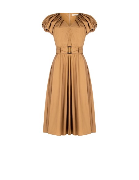 Robe midi évasée en coton, encolure en V et ceinture assortie, modèle « Rinascimento »