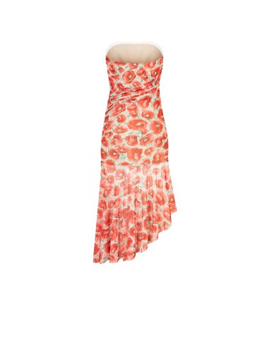 Robe courte asymétrique en tulle avec imprimé de coquelicots « Rinascimento »