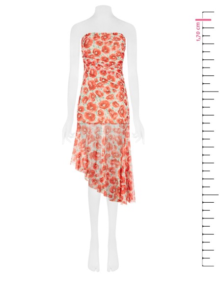 Robe courte asymétrique en tulle avec imprimé de coquelicots « Rinascimento »