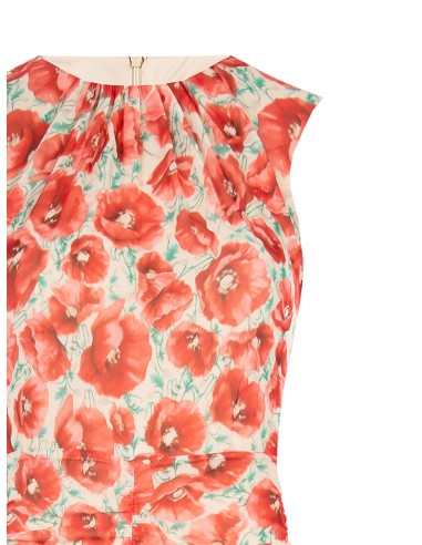 Robe fourreau en tulle à imprimé coquelicots, froncée, style Rinascimento