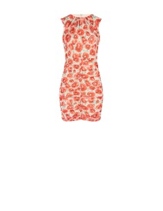 Robe fourreau en tulle à imprimé coquelicots, froncée, style Rinascimento