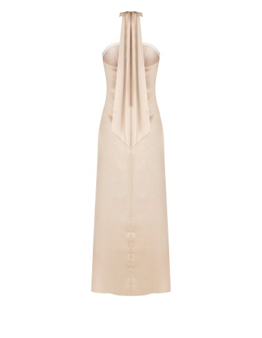 Robe longue ajustée avec une rose sur le décolleté et un petit foulard autour du cou, style Rinascimento