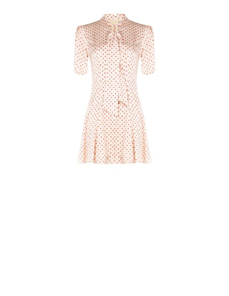 Robe courte évasée en satin à pois, avec encolure en V et petit foulard « Rinascimento »
