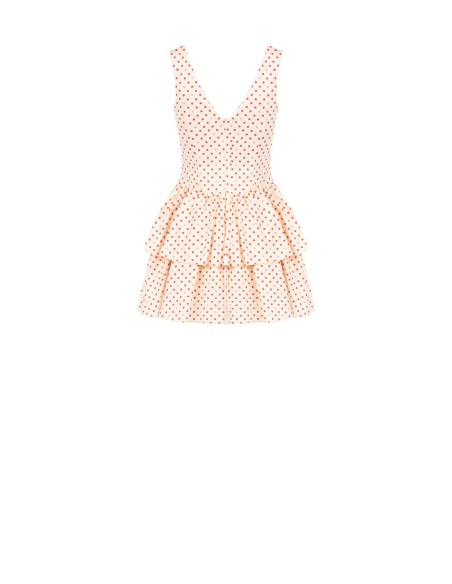 Robe courte en coton mélangé à pois, avec double encolure en V « Rinascimento »