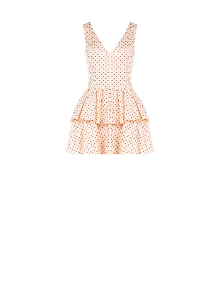 Robe courte en coton mélangé à pois, avec double encolure en V « Rinascimento »