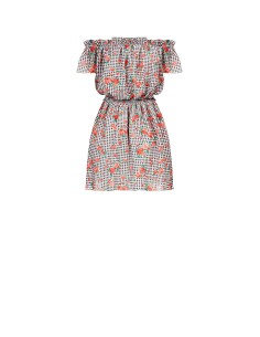 Robe courte à carreaux et roses avec élastique à la taille « Rinascimento » 2