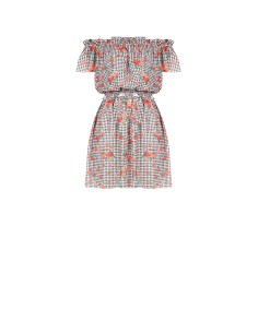 Robe courte à carreaux et roses avec élastique à la taille « Rinascimento »
