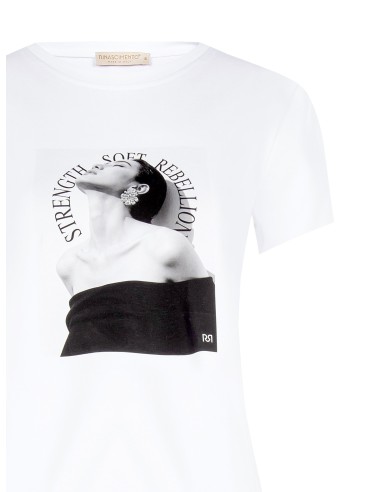 T-shirt regular en mélange de coton avec imprimé pour femme et strass Rinascimento