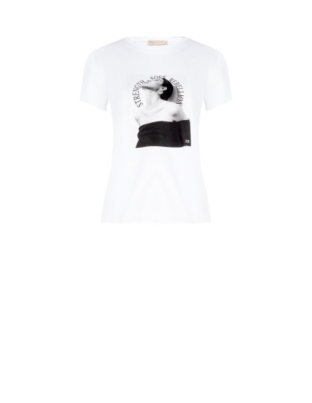 T-shirt regular en mélange de coton avec imprimé pour femme et strass Rinascimento