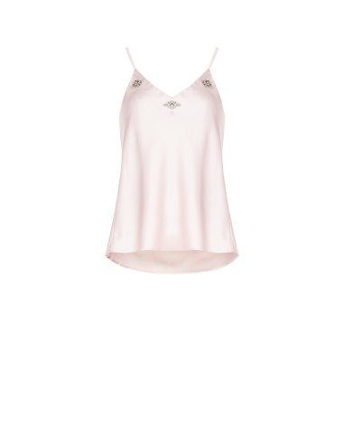 Top cintré et fluide en satin lourd avec cristaux cabochon Rinascimento